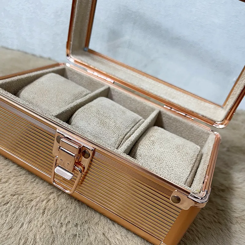 3 Slots Alloy Rose Gold Watch Organizer Box And Gift Case